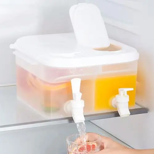 ADERTOS Wasserspender Kühlschrank 5L - Nachfüllbarer Getränkespender für kalte Getränke mit 2 Zapfhähnen