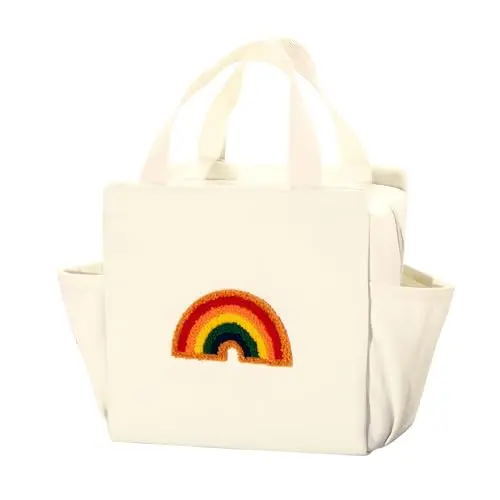 Lunchbag aus Canvas mit Regenbogen-Stickerei, isoliert für heiße & kalte Speisen (8L), ideal für Schule und Reisen