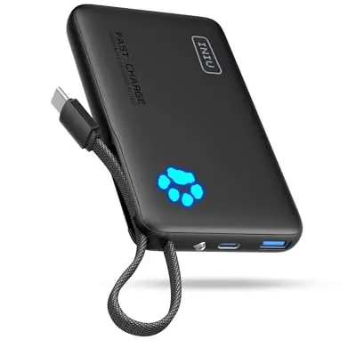 INIU 45W Power Bank - Ultra Klein 10000mAh mit integriertem USB-C Kabel