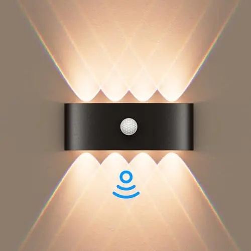 Kinamy Wandlampe mit Bewegungsmelder - 8W LED Wandleuchte für Innen, Schwarz