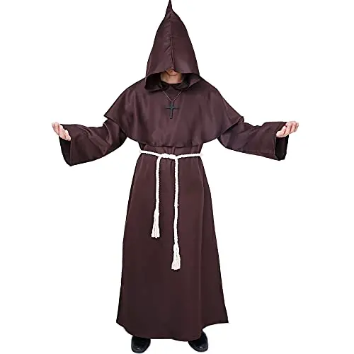 Myir JUN Mönch Kostüm mit Kapuze für Halloween (Braun, XX-Large)