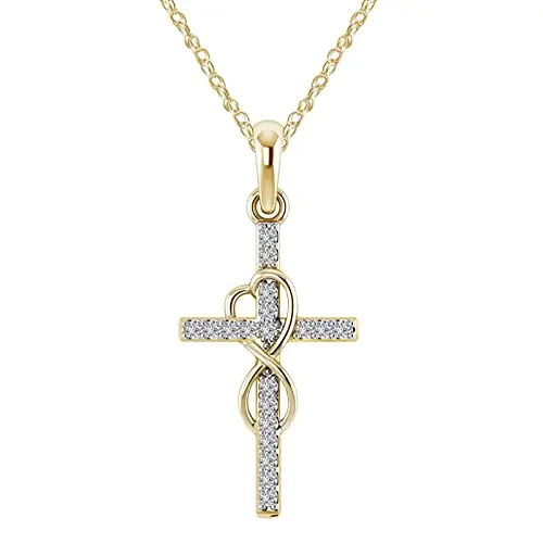 925 Sterling Silber Herz Kreuz Anhänger Kette Damen mit Zirkonia - Hypoallergen - Geschenk für Frauen und Mädchen