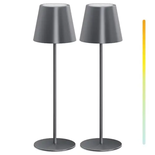 MALUX Kabellose LED Tischlampe 2er Set, Touch Dimmer, Wasserdicht, USB-C, für Garten, Esstisch, Schlafzimmer, Grau