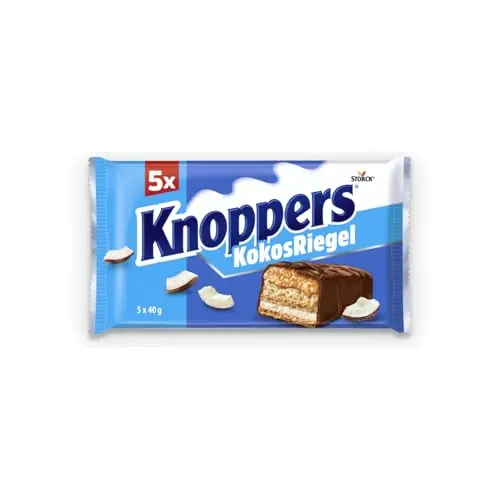 Knoppers KokosRiegel – 5 Riegel (200 g) – Schokoriegel mit Kokos und Haselnüssen