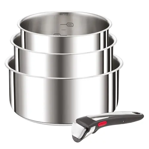 Tefal Ingenio Preference 4-teiliges Kasserollenset, stapelbar und platzsparend, 16/18/20 cm mit abnehmbarem Griff