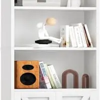 Einmanmil Bücherregal, weißes Holzregal mit 6 Ebenen, 2 Türen, Hoch- und Standregal für Wohnzimmer, Schlafzimmer, Büro