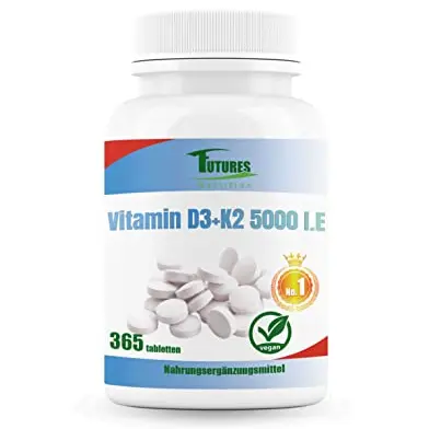 FUTURES NUTRITION Vitamin D3 K2 Hochdosiert | Vegan | 365 Tabletten