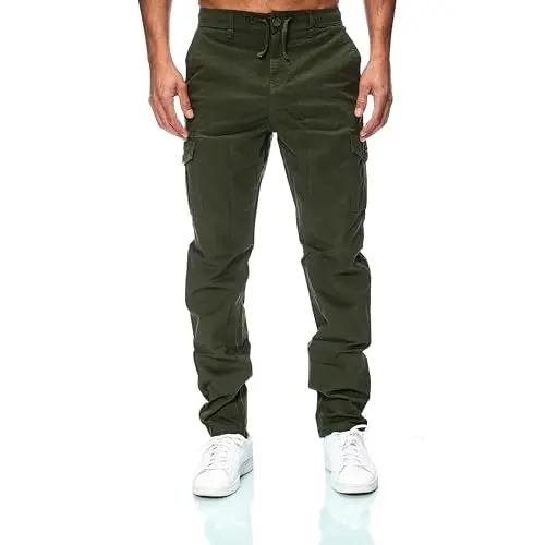 Smith & Solo Cargohose Herren – Chino Hose Cargo, Baumwolle, mit Taschen, Kordelzug (Khaki, S)