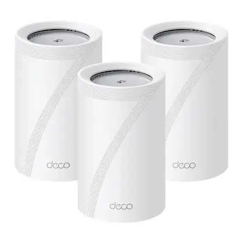 TP-Link Deco BE65 Pro Wi-Fi 7 Mesh Router-Set (3er-Pack) mit 5G-Ports, USB 3.0 und WPA3 für große Haushalte