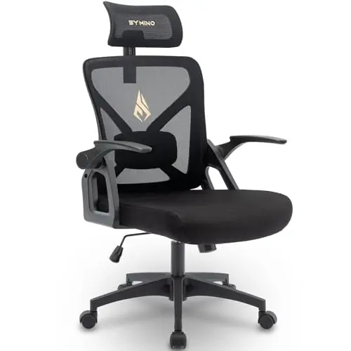 Symino Ergonomischer Bürostuhl mit verstellbarer Kopfstütze und Armlehnen, schwarz