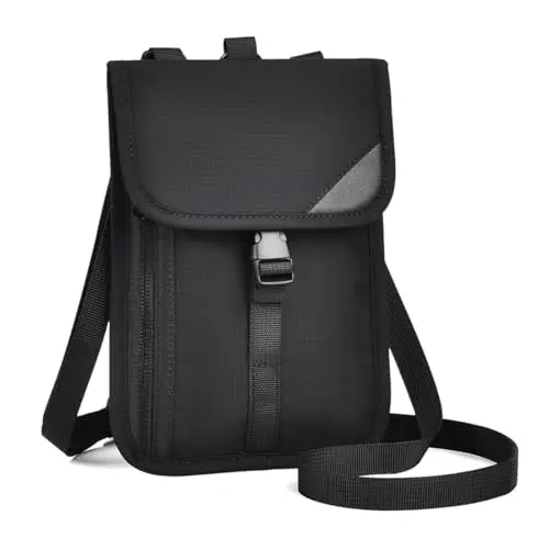 Umllpet RFID Schutz Brustbeutel, Wasserabweisend, Unisex, Reisegeldbeutel für Pass, Kreditkarten & Smartphone, Schwarz