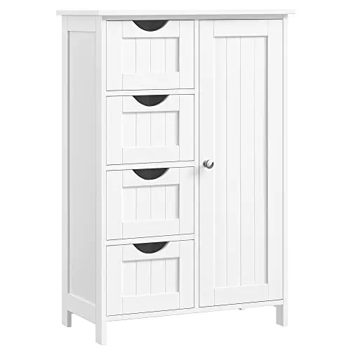 VASAGLE Badezimmerschrank, schmal, mit 4 Schubladen, weiß, 30x55x82cm