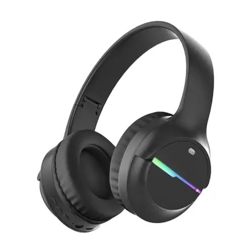 Kabellose Bluetooth-Kopfhörer mit bunten Lichtern und großem Akku, faltbar, Stereo-Surround, integriertes Mikrofon, schwarz