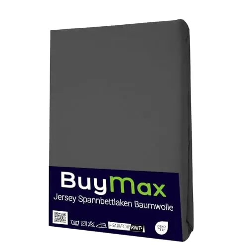 Buymax® Spannbettlaken 200x200cm Jersey, für Matratzenhöhe bis 25 cm, Farbe Anthrazit