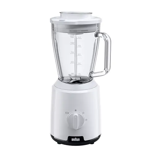 Braun PowerBlend 1 JB1050WH - Standmixer mit 1,5 l Glasaufsatz, 600 Watt, 2 Geschwindigkeiten, Ice-Crush-Funktion, Weiß