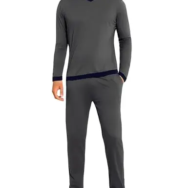 Aseniza Herren Schlafanzug Langarm Pyjama Set aus Baumwolle - Winter Nachtwäsche in Grau, Größe XL