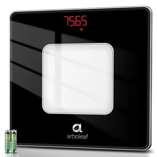 Arboleaf Personenwaage - Digitale Waage mit Step-On-Technik und LED-Anzeige bis 180 kg, Schwarz