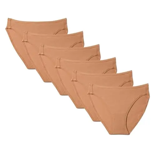 Amazon Essentials Damen High-Leg-Slips aus Baumwolle und Elasthan, 6er-Pack, gewaschene Bronze, Größe 44