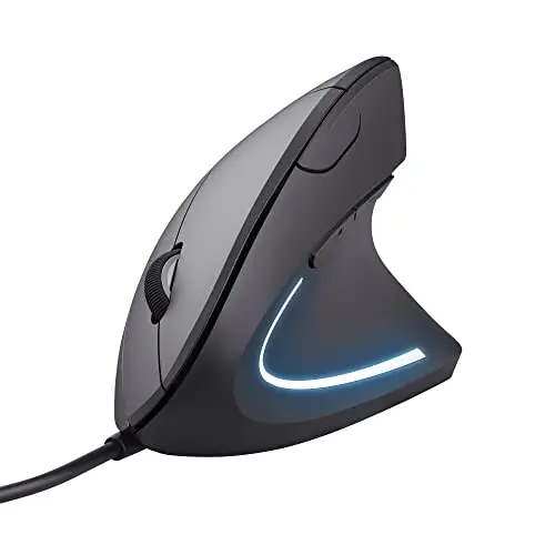 Trust Verto Ergonomische Maus für Rechtshänder, Vorbeugung gegen Mausarm, 1000/1600 DPI, Kabelmaus für PC und Laptop - Schwarz