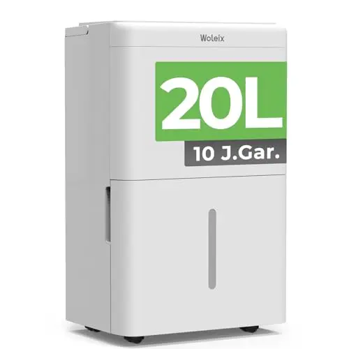 Woleix 20L Luftentfeuchter für Keller und Räume bis 150m³, leise mit Timer und Ablaufschlauch