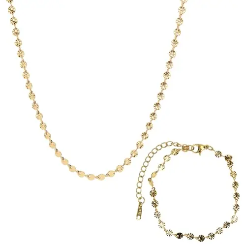 MOTIBACK Titanstahl Damen Halskette & Armband Set, Gold, elegantes Layering-Design mit Anhängern & Münzen, perfekt für Alltag & Party