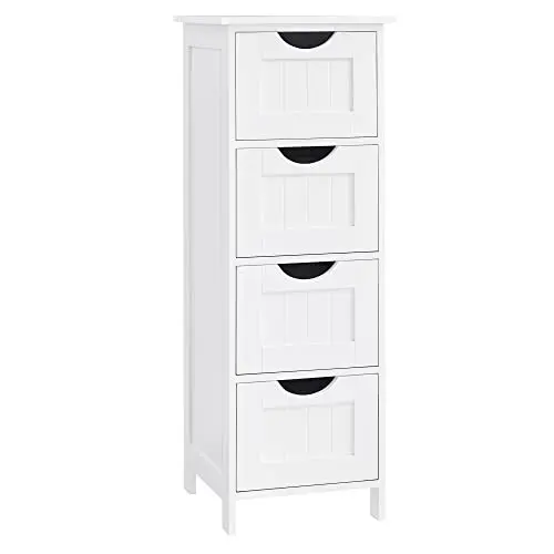 VASAGLE Badezimmerschrank mit 4 Schubladen, modern, weiß, 30 x 30 x 82 cm