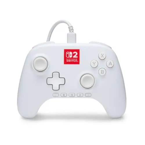PowerA Kabelgebundener Controller für Nintendo Switch 2, weiß, lizenziert, RGB-Beleuchtung, Tasten belegbar, C-Taste, Pro-Controller