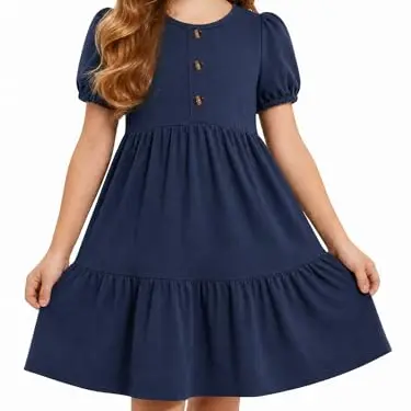JiAmy Mädchen Kleid Kurzarm mit Taschen, Leicht und Bequem, Rosa, für 4-5 Jahre