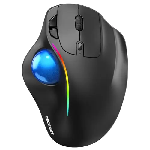 TECKNET Kabellose Trackball-Maus, Ergonomisch, Bluetooth, RGB-Beleuchtung, Für PC/Mac