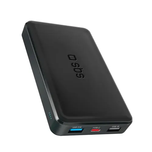 SBS PowerBank Slim 10.000 mAh mit Schnellladung, USB-C und 2x USB-A - Schwarz