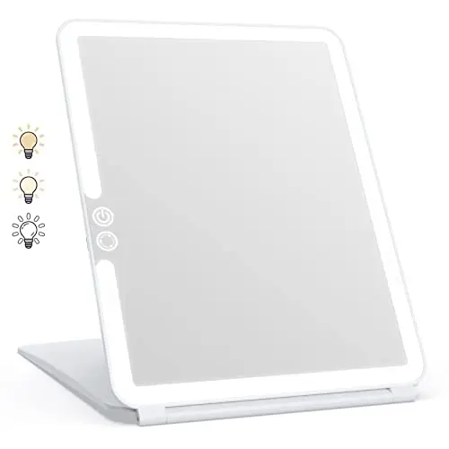 WEILY Beleuchteter Schminkspiegel, 3 Farben, USB aufladbar, ideal für Reisen, Tischspiegel (Weiß)