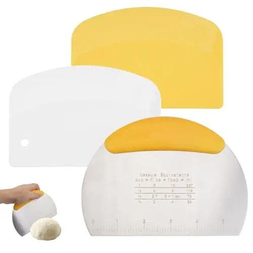 3-teiliges Teigschneider-Set mit Edelstahl Teigschaber und rutschfestem Griff, ideal für Brot, Gebäck und Pizza (Gelb)