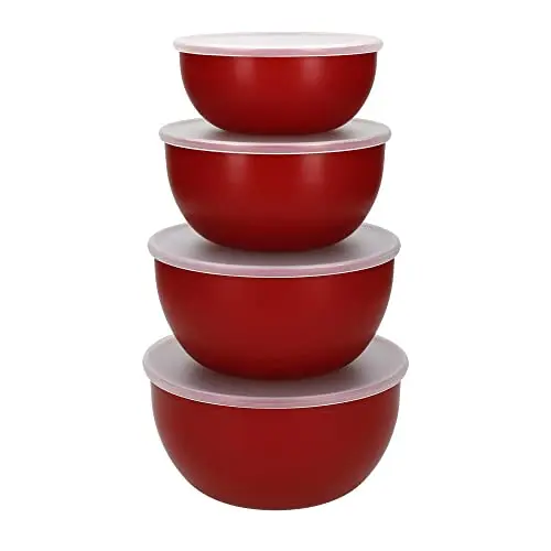 KitchenAid - 4er Set Kunststoff-Salatschüsseln mit Deckel, rot, 355 bis 1065 ml