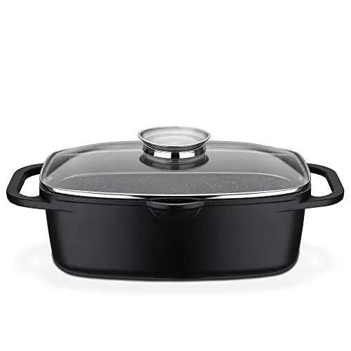 GSW Universalbräter Gourmet Granit – 6L Bräter mit Deckel für Induktion und Backofen – Schwarz, Aluguss