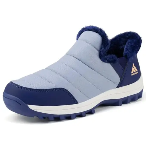 Mishansha Damen Winterschuhe Gefüttert, Rutschfest Slip-on Stiefel für Outdoor, Blau 40 EU