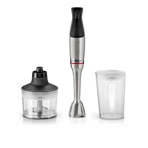 Bosch Stabmixer ErgoMaster Serie 6, 1200 W, langlebig, mit Zerkleinerer, Mixbecher & 4 Edelstahl-Klingen