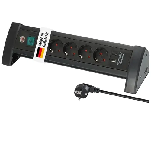 Brennenstuhl Premium Steckdosenleiste 4-Fach mit USB C und USB A - 1,8m Kabel, Schalter, schwarz