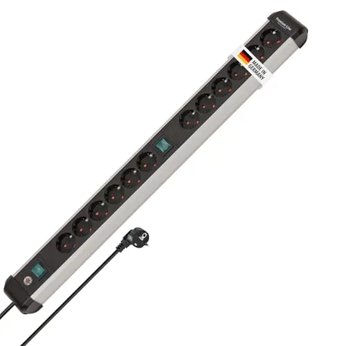 Brennenstuhl Premium-Alu-Line Steckdosenleiste 12-fach mit 2 Schaltern und 3m Kabel