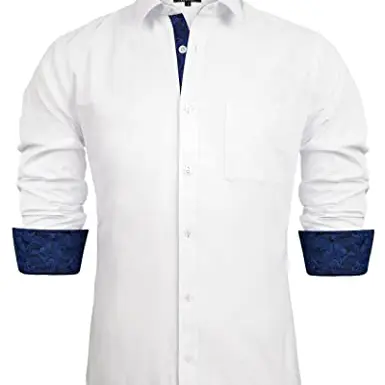 Alizeal Herren Slim Fit Langarmhemd Patchwork, Weiß/Königsblau - L