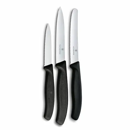 Victorinox Swiss Classic Küchenmesser-Set, 3-teilig, Gemüse-, Tomaten- und Frühstücksmesser, rostfreier Stahl, Schwarz