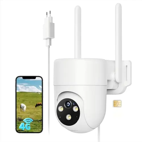 NUASI 4G LTE Außen-Überwachungskamera mit SIM, 2K, 360° PTZ, Nachtsicht, AI-Erkennung, 2-Wege-Audio, IP66