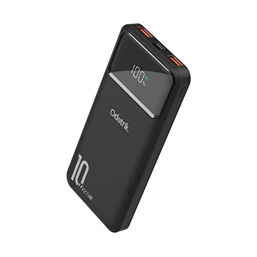 Odetrik Externer Akku 10000mAh Powerbank mit Schnellladung und LCD Display (Schwarz)