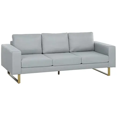 HOMCOM Dreisitzer Sofa mit Kissen in Hellgrau – 200 x 82 x 78 cm
