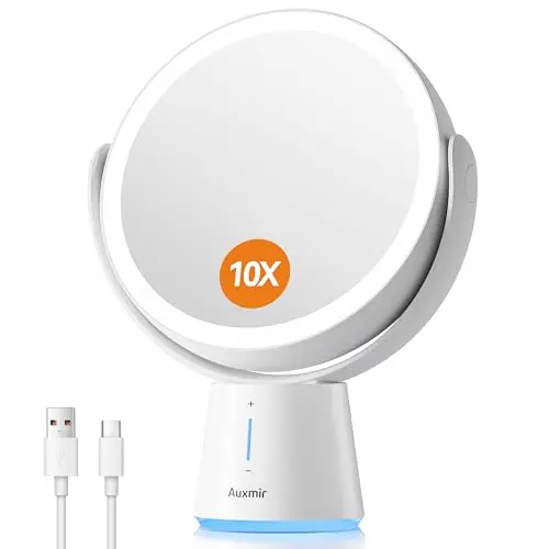 Auxmir Kosmetikspiegel mit LED-Beleuchtung, 1X/10X, wiederaufladbar, 2500mAh, dimmbar, ideal für den Schminktisch
