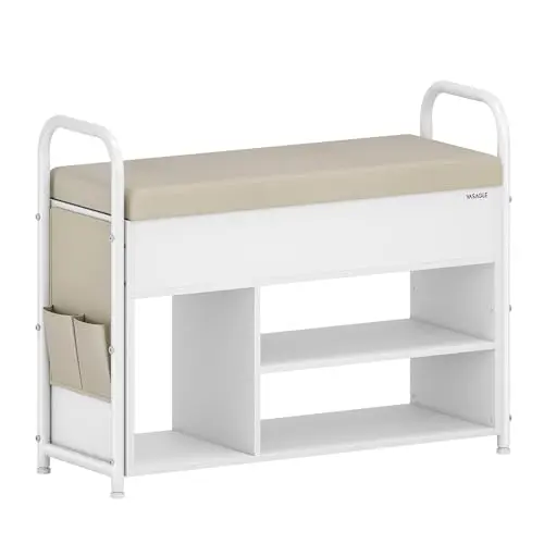 VASAGLE Schuhbank mit Stauraum und Sitzfläche, für Flur, Wohnzimmer oder Schlafzimmer, wolkenweiß-cappuccinobeige