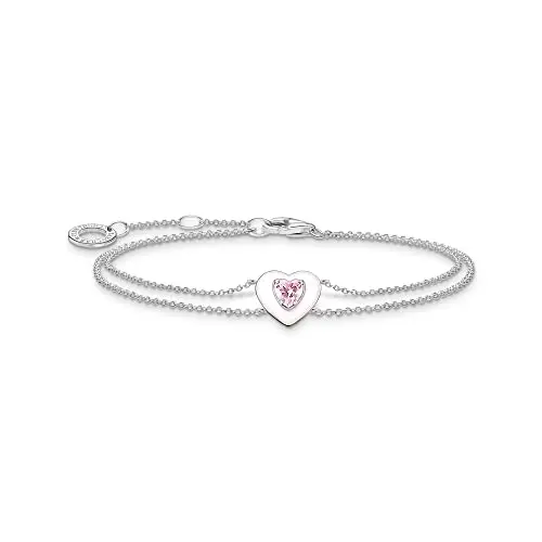 Thomas Sabo Damen Armband Herz mit pinkem Stein aus 925 Sterlingsilber, 16-19 cm