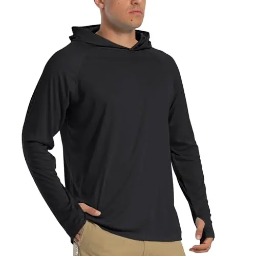 TACVASEN Herren Langarmshirt & Hoodie für Sommer und Wassersport, Schwarz, 3XL