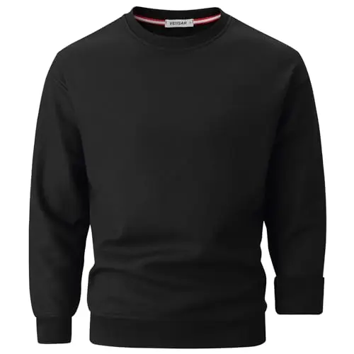 VEIISAR Herren Pullover mit Rundhalsausschnitt - Warmes Sweatshirt für Herbst & Winter (Schwarz, XL)