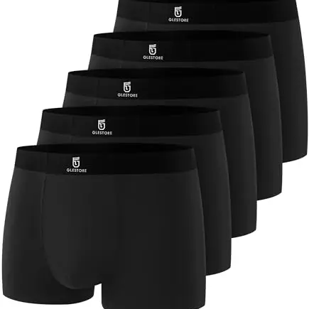 GLESTORE Herren Boxershorts 5er Pack Schwarz M
