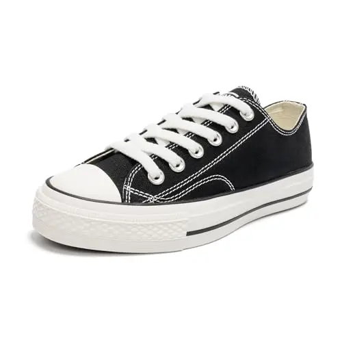 HEVA Damen Schnürschuhe aus Canvas – Klassische Freizeitschuhe, Schwarz (5UK/38EU)